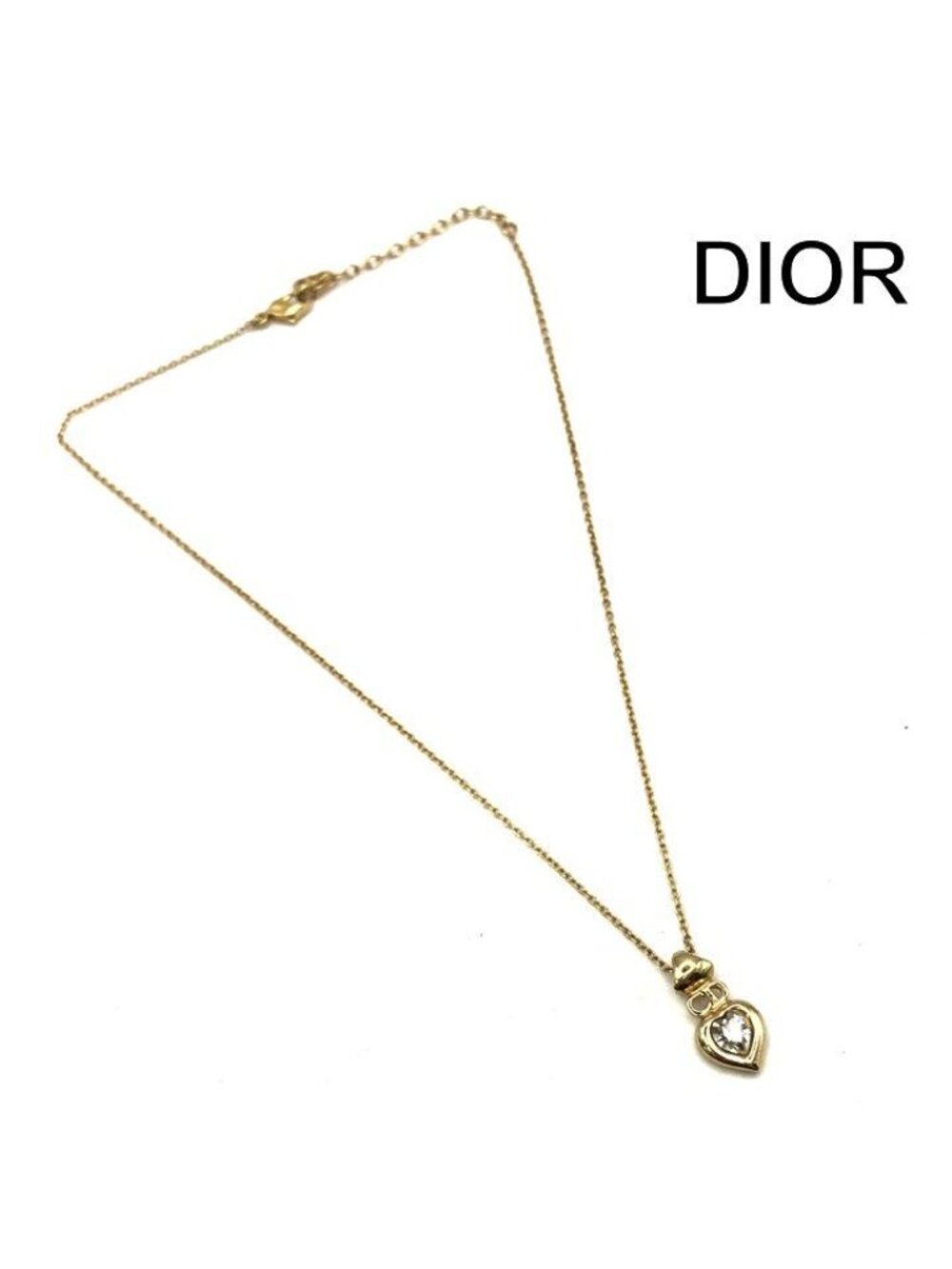 Dior CD Heart Stone Crystal Chain Neck Gold Necklace